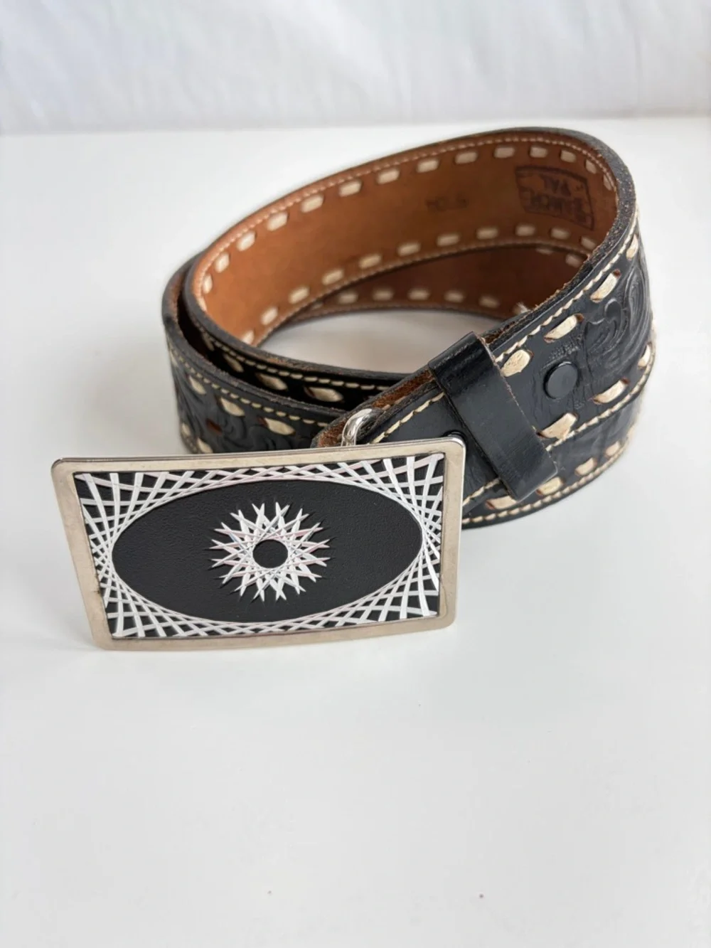 Vintage Tandy KALEIDOSCOPE Western Cowboy Belt Buckle Silver and Black